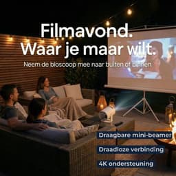 BMN® Premium Mini Beamer 2026 Editie - Smart Projector met 4K ondersteuning - Geschikt voor IOS en Android - WiFi 6 & Bluetooth 5.4 - Android 13.0 - Draagbaar - Inclusief Hdmi kabel - Thuisbioscoop - Wit — thumbnail 2