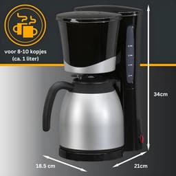DYNA® Koffiezetapparaat met Thermoskan - Koffiezetapparaat voor 10 Kopjes - Anti Drup - 1L - RVS - Zilver - 37cm x 28cm x 20cm — thumbnail 3