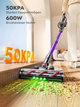 Draadloze Stofzuiger 600W – 50KPA Krachtige Steelstofzuiger met Touchscreen, 65 Min Looptijd, Oplaadbare Wandhouder, Lichtgewicht voor Harde Vloeren & Tapijt — thumbnail 4