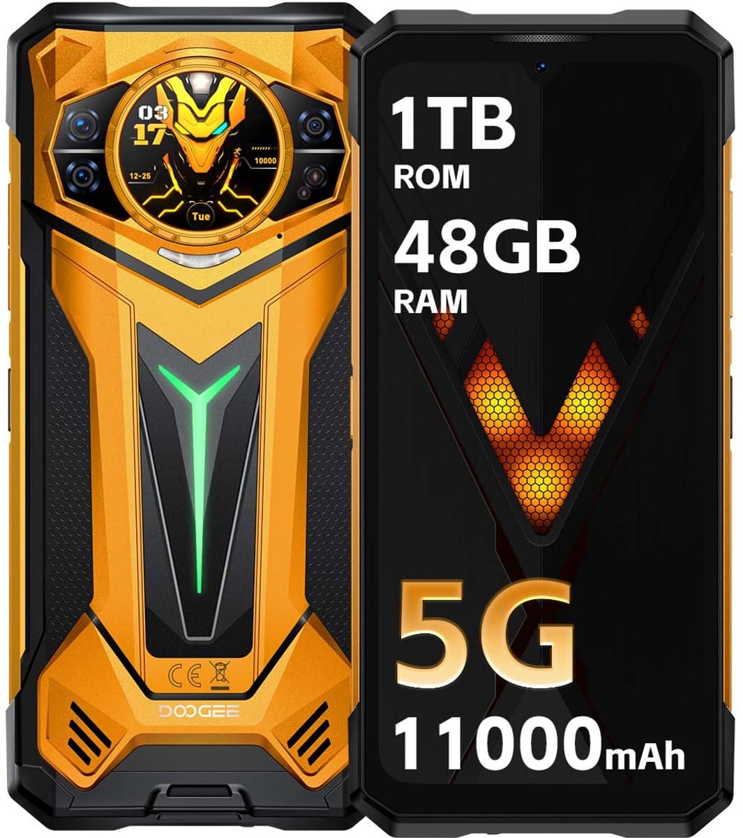 DOOGEE S200 Ultra Robuuste Smartphone 5G - 48GB RAM + 1TB ROM - 11000 mAh 66W - 6,72 inch FHD+ 120 Hz - 1,32 inch display achteraan - 100 MP + 32 MP + Nachtzicht - IP68/IP69K Outdoor Telefoon - NFC GPS - Geel — afbeelding 1