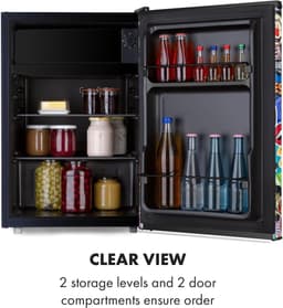 Compacte Koelkast - Kleine Koelkast Koelbox - Keuken Koelen Opslaan - VividArt Stickerbom Design - 70 Liter - Zwart — thumbnail 5