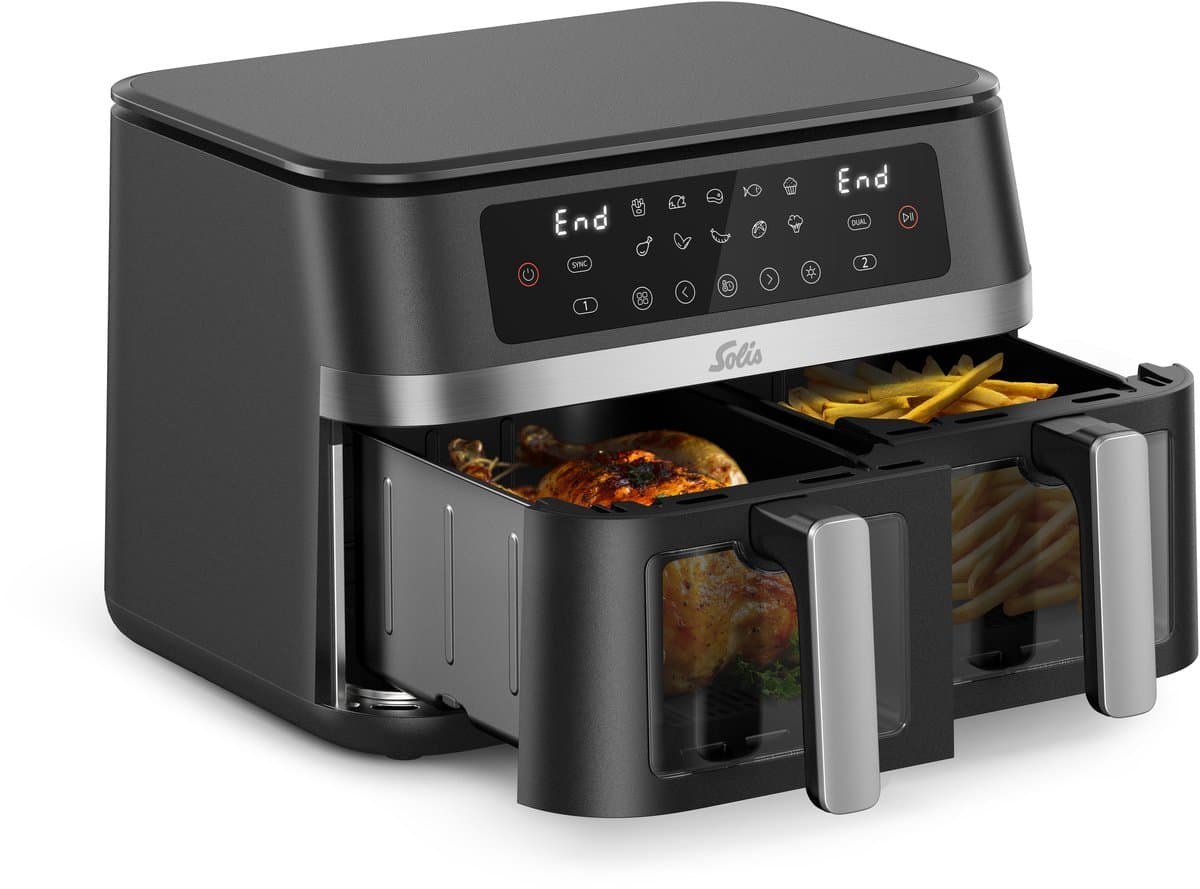 Solis Air Fryer Duo Dubbele Airfryer met 2 Lades - 2200W - Multifunctionele Heteluchtfriteuse - PFAS-vrij - Kijkvenster - 11L - 10 Verschillende Programma's – Zwart — afbeelding 1