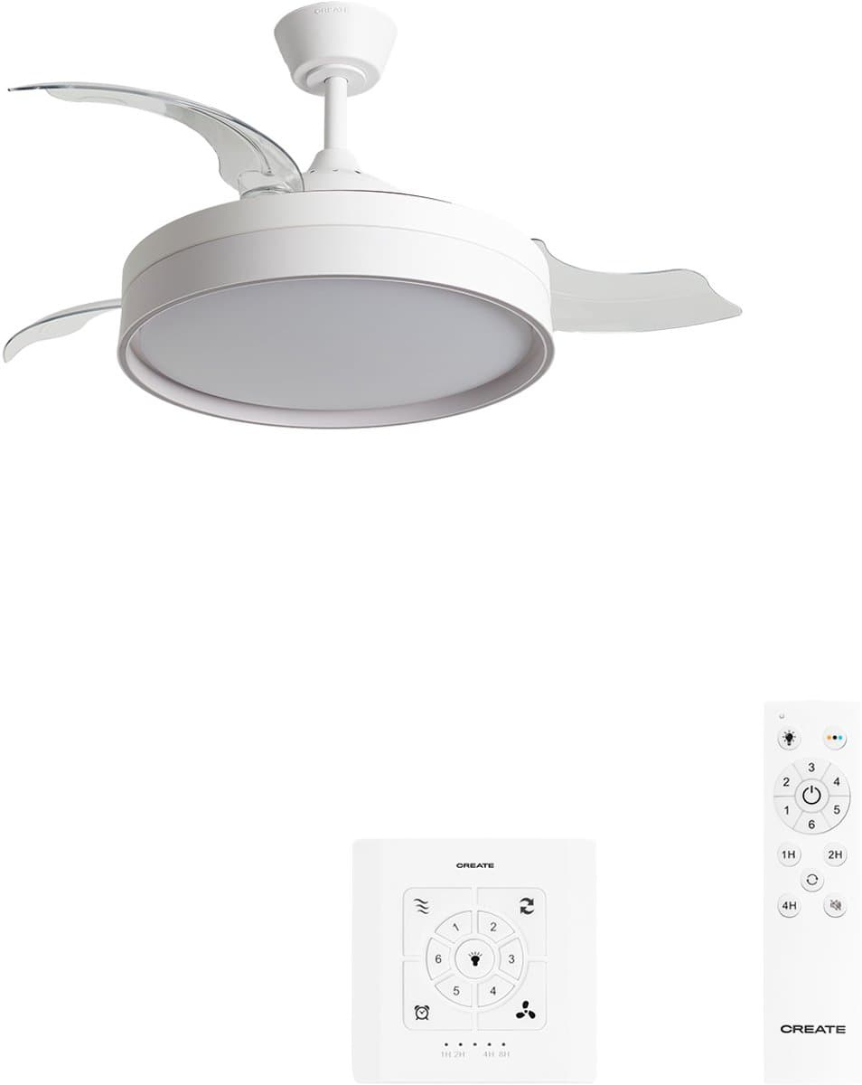 CREATE - Stille plafondventilator 40 W Ø107 cm met intrekbare bladen en LED-licht - M - Met licht - Controller voor wandmontage - WIND CLEAR EDGE — afbeelding 1