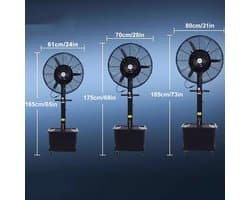 Vernevelingsventilator - Buitenventilator Mist - Terras Koelen - Zonder Waterleiding - 61cm - Zwart