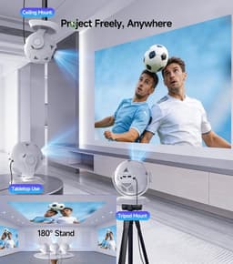 Mini Beamer - Projector - 4K Ondersteuning - Voetbal Design - Wifi 6 & Bluetooth 5.4 - Mini Beamer voor Mobiel - 360 Graden Draaibaar - Thuisbioscoop - Outdoor - Auto Keystone - Draagbare Projector - Short Throw - Wit/Zwart — thumbnail 2