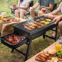 BBQ-grill - Draagbare BBQ-grill - Houtskool BBQ-grill - Opvouwbare draagbare BBQ-grill - Roestvrijstalen barbecuegrill - Opvouwbaar - Draagbaar - 60*20*30 cm - Geschikt voor buiten, kamperen, tuin, enz. - Zwart — thumbnail 4