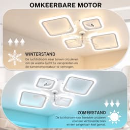 Plafondventilator met LED Verlichting – 65W – Dimbaar (3000K-6000K) – 6 Snelheden – Met Afstandsbediening & App – Stil – Wit — thumbnail 4