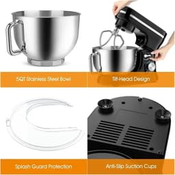 Elektrische Standmixer - Keukenmachine - Bakken en Mixen - 8 Snelheden Kantelkop - 45 Liter Kom - Zilver — thumbnail 4