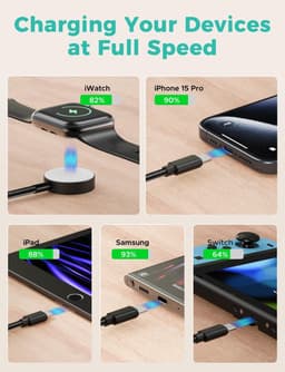 3-in-2 USB C-kabel geschikt voor Apple Watch, oplaadkabel, multi-oplaadkabel, iPhone en Apple Watch, oplaadstation, geschikt voor iWatch Ultra/SE/11/10/9/8/7/6/5/4/3/2/1, iPhone 17-11/Galaxy S23 — thumbnail 4