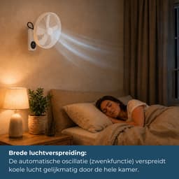 Evolar Wandventilator met Afstandsbediening - 50W - Muurventilator - Automatische Oscillatie - 3 Snelheden - Timer - Wit - EVO-WF50W — thumbnail 4