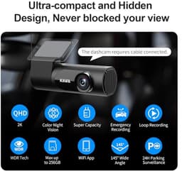 Auto Camera - Rijrecorder - Veilig Onderweg - 2K QHD Resolutie - 145 Graden - Zwart — thumbnail 2