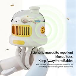 Handventilator met Octopus - Baby Kinderwagenventilator - bladloze handventilator voor kinderen - stille ventilator met 3 Standen - met LED Nachtlampje - USB Oplaadbare - Voor Autostoeltje, Wieg, Slaapkamer En Op Reis - geel — thumbnail 2