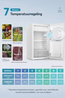 Celestul Minikoelkast 91 Liter - Mini Koelkast Stil 38dB - Compacte Koelkast met Thermostaat - Voor Slaapkamer - Kantoor & Studentenkamer - Wit — thumbnail 3