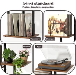 SNJY® Platenspeler Meubel - Platenspeler Kast - LP Houder - Platenhouder - 42L x 71B x 79H cm - Bruin/Zwart — thumbnail 4