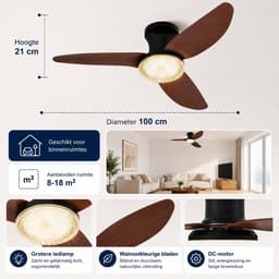 Rosnek Plafondventilator met Verlichting Kristal - 100 cm Smart Plafondventilator met Afstandsbediening & App - 6 Windsnelheden, 3 Kleurtemperaturen, Timer - Houtlook Ventilatorlamp voor Woonkamer, Slaapkamer & Terras — thumbnail 5