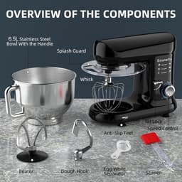 Krachtige Planetaire Keukenmachine 1500W met RVS Kom 6,5L – 6 Snelheden + Puls — thumbnail 3