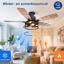 MUPOO massief hout Plafondventilator met Verlichting 112 cm - Energiezuinige DC Motor&Afstandsbediening -Muisstil- Zomer- en winterstand-6 Snelheden & Timer- ventilator lamp plafond Voor Slaapkamer & Woonkamer — thumbnail 3