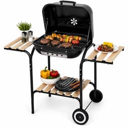 KINGHOFF Houtskoolbarbecue KH-2034 - BBQ met Deksel, Zijtafels en Wielen - 43 x 39,6 cm — thumbnail 1