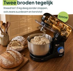 Vivid Green 2000W Keukenrobot - 6.2L - Display & Instelbare Timer - Mixer met Mengkom - Keukenmachine - Keukenmixer - Zwart — thumbnail 4
