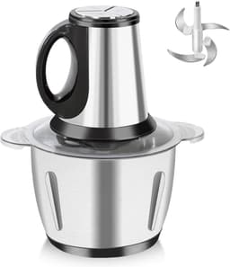 Mini Hakmachine - Keukenmachine - Ingrediënten Snijden - Drie Snelheden - 2 Liter - Zilver — thumbnail 1