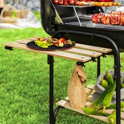 Premie Stalen Houtskool Barbecue - Smoker Barbecue - Houtskoolgrill - Grillwagen met Afsluitbaar Deksel, Wielen, Handvat, Houten Plank - BBQ voor Kamperen, Buiten, Tuin - 98 x 54 x 91 cm - Zwart — thumbnail 4