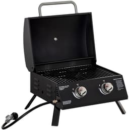Gasbarbecue - Tafelmodel Gasbarbecue en Gasgrill - 2 Branders - Grillwagen - 5,6 kW - met Grillrooster, Drukregelaar, Slang, Thermometer - 55 x 46,5 x 41 cm - Zwart — thumbnail 1