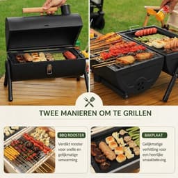 Draagbare Houtskool BBQ – Opvouwbare Barbecue met Deksel – 2-in-1 Grill & Bakplaat – Camping BBQ, Balkon BBQ, Tafel BBQ – Compacte BBQ Grill voor Tuin & Outdoor — thumbnail 3