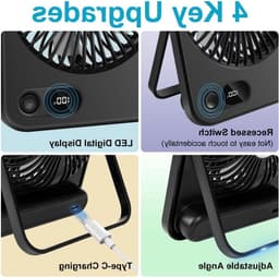 Oplaadbare USB-C Tafelventilator met LED Display, Vouwbaar en Stil, 180° Verstelbare Mini Ventilator voor Kantoor en Thuisgebruik, 2000mAh Accu — thumbnail 2
