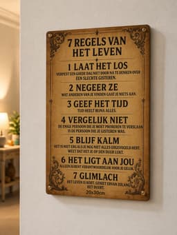 7 Regels van het Leven Wandbord – Inspirerende Tekst Decoratie – Vintage Stijl – 20 × 30 cm — thumbnail 3