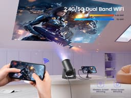 Mini Beamer - Projector - Digitale Projector - Draagbaar - Wi-Fi 6 en Bluetooth 5.2 - Android 11 Systeem - Ingebouwde Luidspreker - Compatibel met HDMI - Voeding - USB- EU Stekker Type - 300 ANSI - 29W - Zwart — thumbnail 3