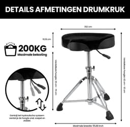 Drumkruk Hydraulisch Zadelvorm - Verstelbaar - Traagschuim - Drumstoel voor Elektrisch & Akoestisch Drumstel — thumbnail 5