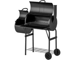 Holzkohlegrill met Deckel en Thermometer – BBQ Smoker met Wielen en Aflegplank – 109 x 60 x 120 cm / 42,9 x 23,6 x 47,2 inch – Zwart