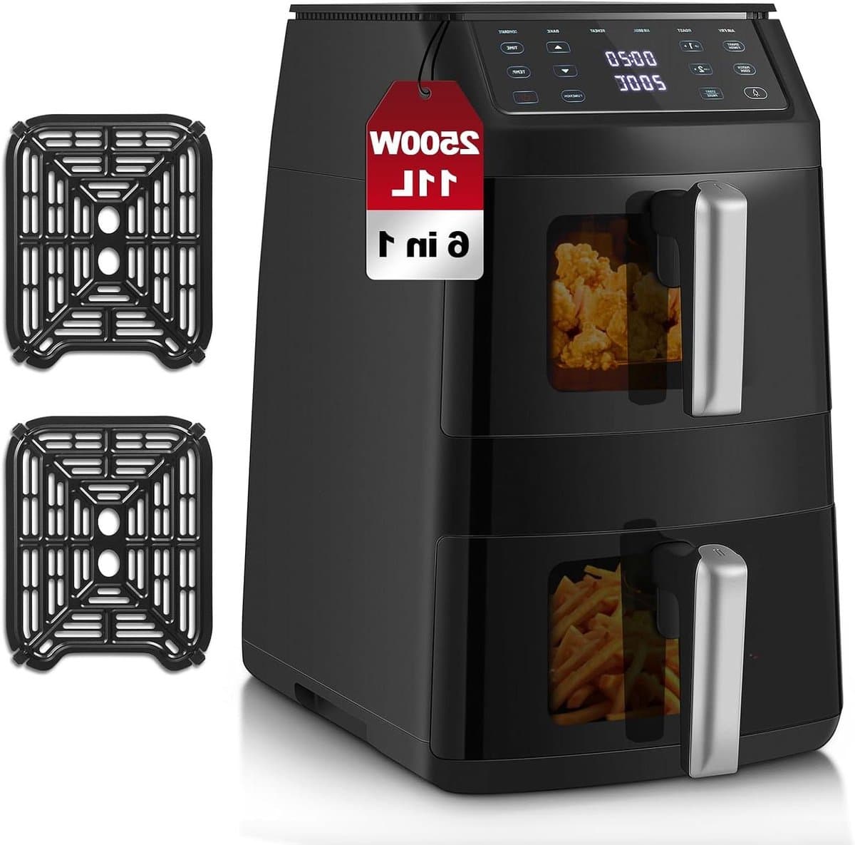 Heteluchtfriteuse - Dubbele mand - Gezond koken - Dubbele zone flexibiliteit - 11 liter capaciteit - Zwart — afbeelding 1
