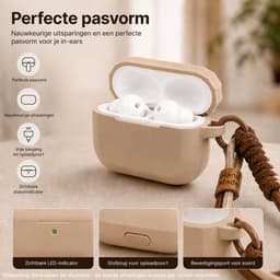 Hoesje Geschikt voor AirPods 4 Gen (2024 / ANC) – Siliconen Case met Draagkoord – Beige — thumbnail 3