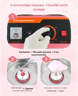 Damenzo - Suikerspinmachine - Foodprocessor - Snoep - Commerciële suikerspinmachine - Elektrisch - 1000W - 38x38x34 cm - Blauw — thumbnail 3