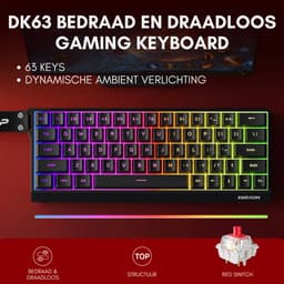 EWEADN DK63 Draadloos & Bedraad Mechanisch Gaming Toetsenbord 60% – RGB Toetsenbord – Rode Switches – Compact Mini Toetsenbord – Anti-Ghosting – Zwart — thumbnail 5