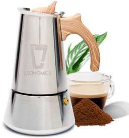 Moka Pot Percolator Inductie 300 ml 6 Kops – RVS Koffiezetapparaat met Houtlook Handvat – Espresso Maker – Leonomics — thumbnail 1