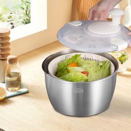 Salade Spinner - Sla Droger - Groenten Wassen - Antislip Bodem - 5 Liter - Zilver — thumbnail 4