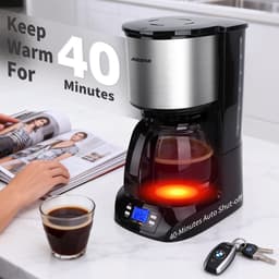 Aigostar Koffiezetapparaat - Filterkoffie - 1.5L Glazen Kan - 12 Koppen - Timerfunctie - LCD-display - BPA Vrij - Zwart/RVS — thumbnail 2