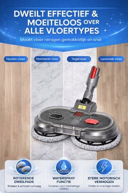 Nifkos Mop Dweil geschikt voor Dyson Steelstofzuiger - Mondstuk Accessoires Opzetstuk & Dweilsysteem voor V7 / V8 / V10 / V11 / V15 series - Vloerwisser en Vloermop - Nat & Droog - Inclusief 2 dweilmops — thumbnail 4