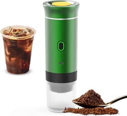 Groene, draadloze koffiemachine voor in de auto, thuis en op reis, 3-in-1 elektrische koffiemachine, geschikt voor capsules of gemalen koffie, mini-koffiemachine (15 bar) voor koud brouwen en warm koffiezetten, kopjes met een inhoud van 15 ml. — thumbnail 1