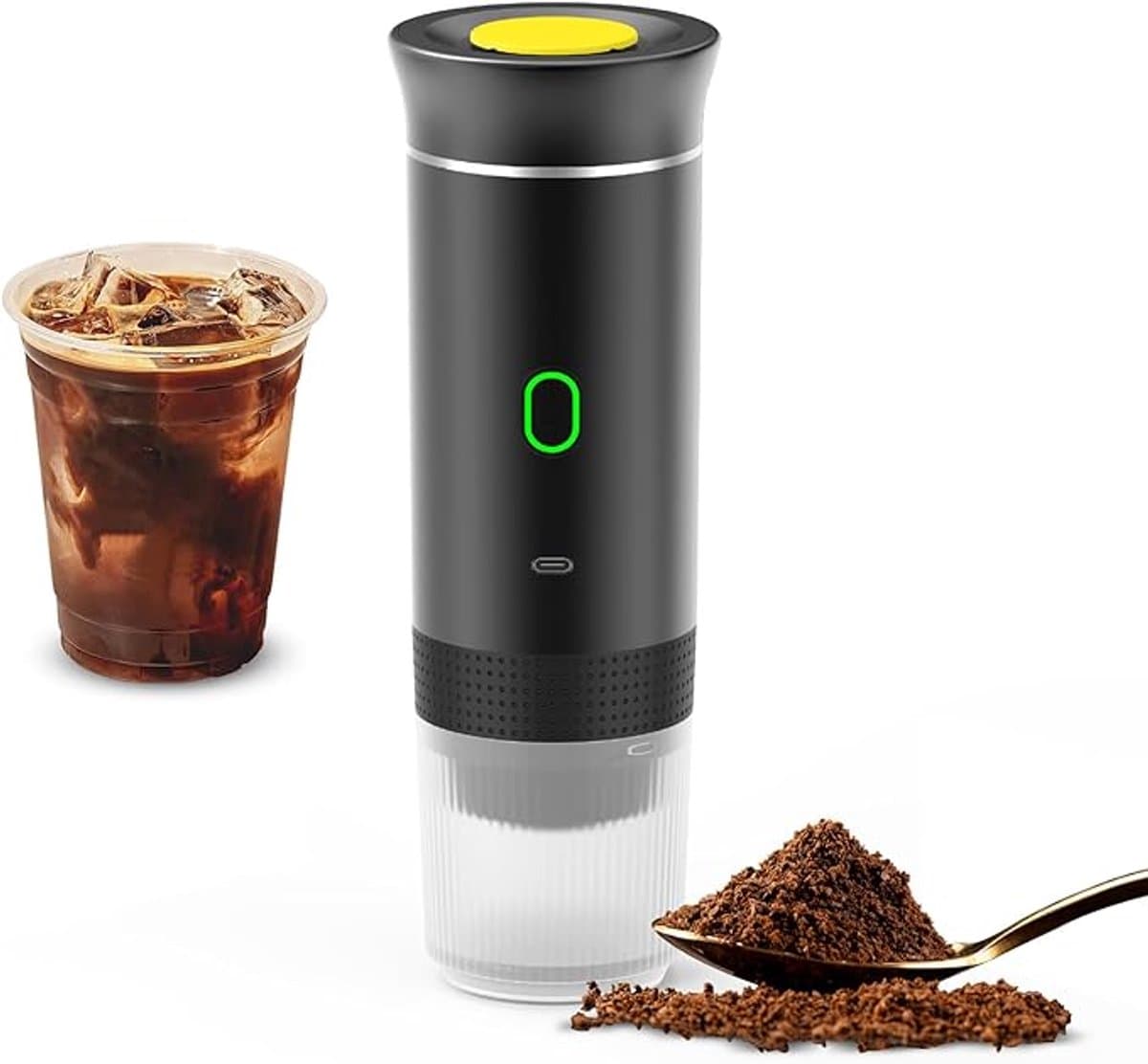 Zwarte draadloze koffiemachine voor in de auto, thuis en op reis, 3-in-1 elektrische koffiemachine, geschikt voor capsules of gemalen koffie, mini-koffiemachine (15 bar) voor koud en warm koffiezetten, kopjes met een inhoud van 15 ml. — afbeelding 1