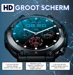 Parya Indestructible Smartwatch - Stoere Zwarte Smartwatch - Sporthorloge — thumbnail 5