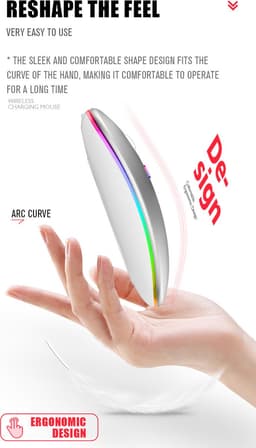 Draadloze Muis - 2.4G - Oplaadbaar - Bluetooth Muis Draadloos - RGB LED - Laptop - Universeel - Ergonomisch - 4 Knoppen - Stil - Goud — thumbnail 5