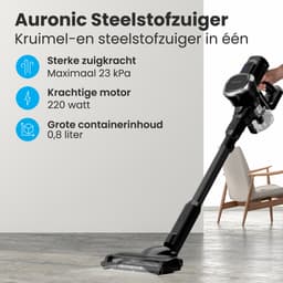 Auronic Steelstofzuiger Draadloos 220W - Draadloze Stofzuiger - HEPA Filter - Zelfstaand - Op Accu - Zonder Zak - Kruimeldief - Vacuum Cleaner - Zwart — thumbnail 2
