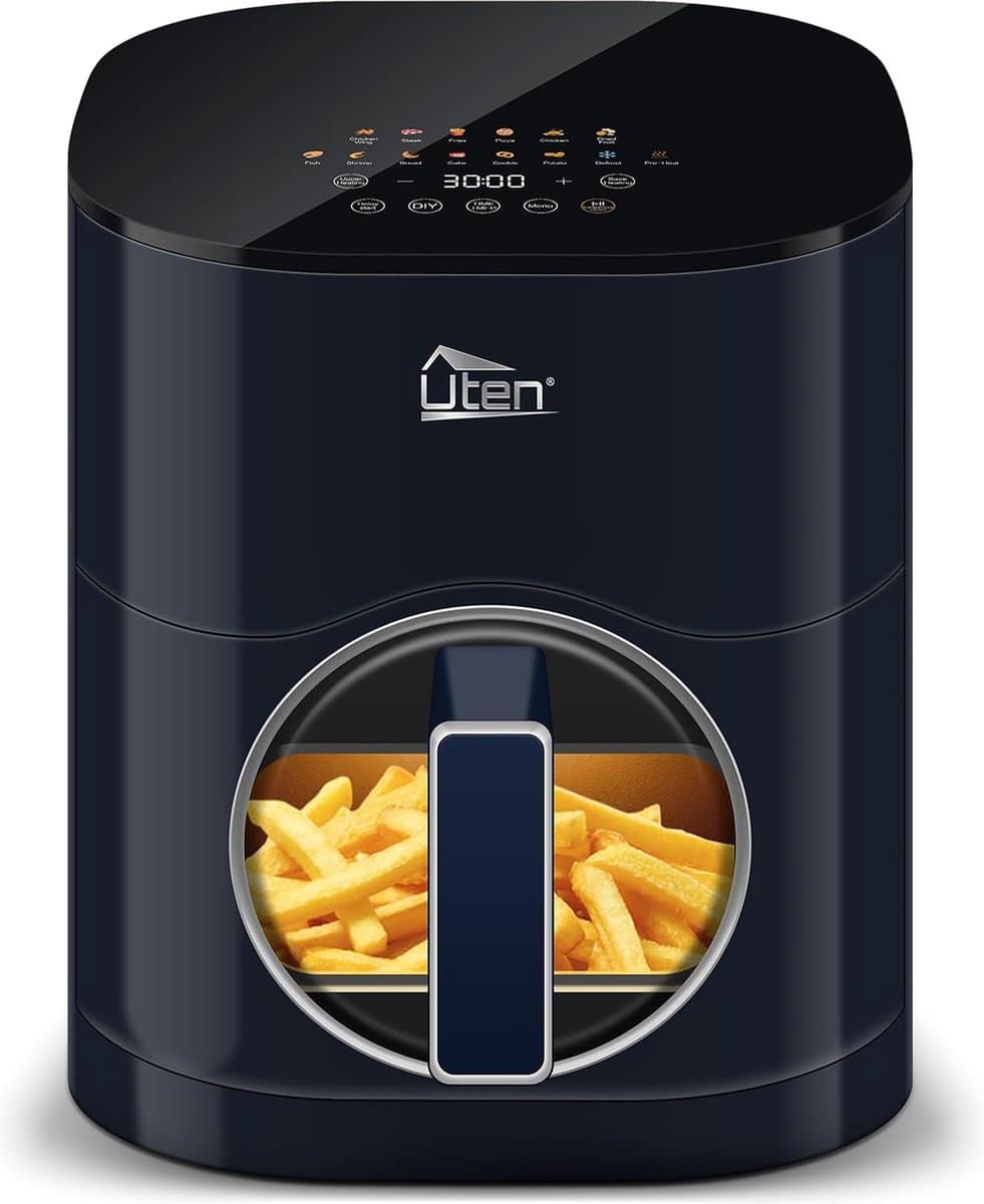 Uten Airfryer XXL 200E - Dual Blaze Technologie - Hetelucht friteuse - 5.5 liter - 14 programma's - 40ºC tot 200ºC - PFAS vrij - 2000W - Rond Venster - Saffier Blauw — afbeelding 1