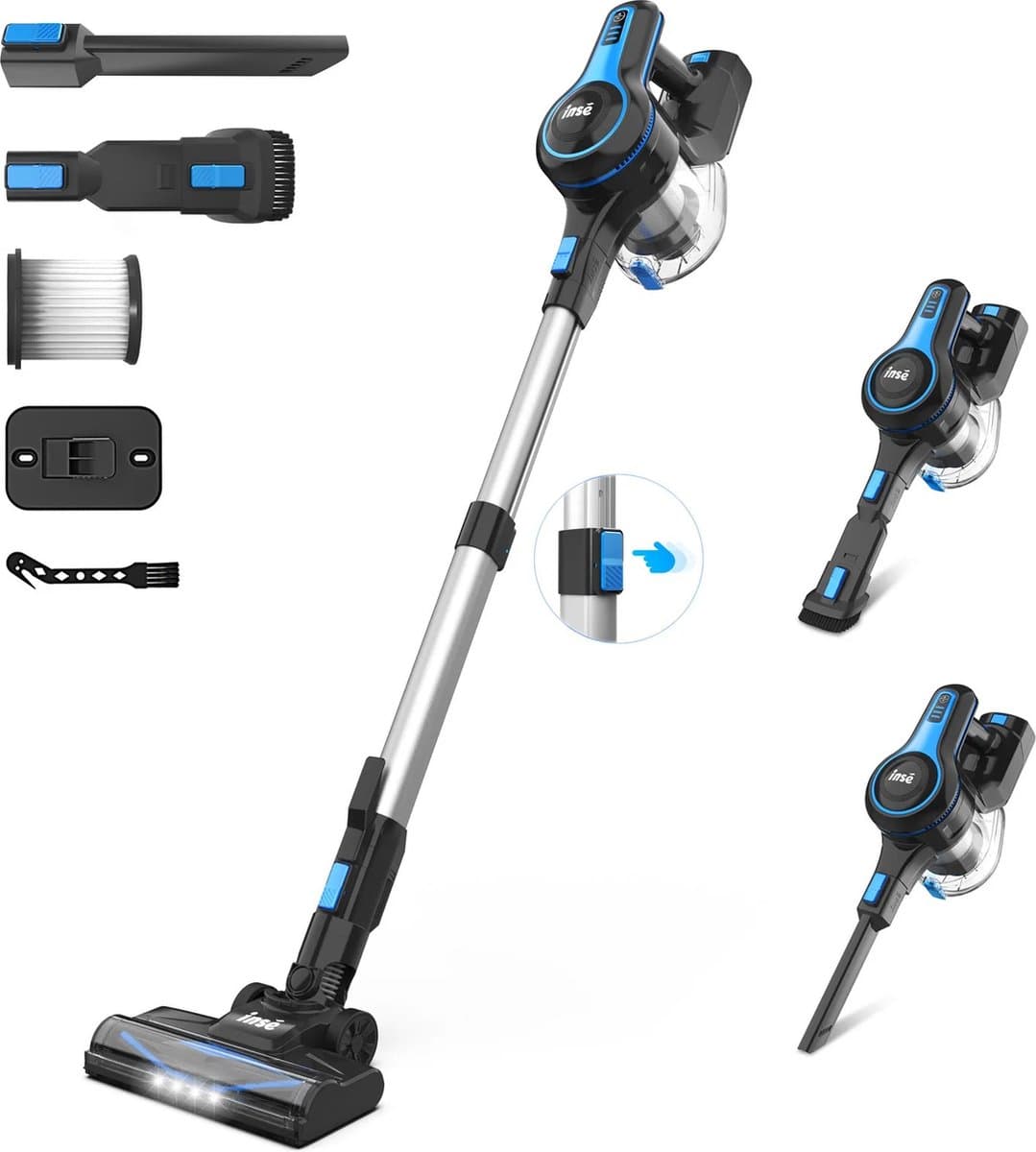 Mygroot - Draadloze stofzuiger - 6-in-1 - Oplaadbare lichtgewicht - Steelstofzuiger - 2200mAh batterij - Blauw - Voor huishoudelijke reiniging - Auto - Kantoor. — afbeelding 1