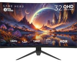 GAME HERO® 32 inch Curved QHD VA Gaming Monitor - 180hz - 1ms