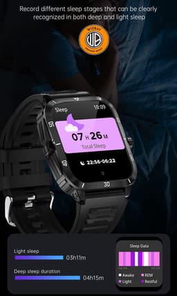 WizBay Premium Select® Outdoor Smartwatch - 1,96 Inch HD Scherm - Bluetooth Bellen - 3ATM Waterdicht - Hartslag Zuurstof Slaap - 100+ Sportstanden - 430mAh - Zwart Oranje Case — thumbnail 5
