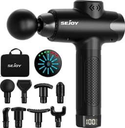 Massage Gun - Massage Pistool - Lichaamsmassage - 12 Snelheden - Lichtgewicht - Draagbaar - Led Touchscreen - 8 Opzetstukken - Zwart — thumbnail 1